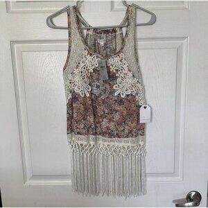 Coco Jaimeson Sleeveless Floral Crochet Fringe Top Women’s Small Multicolor NWT